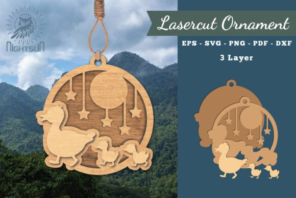 Mom and Baby Duck Laser Cut Ornament SVG