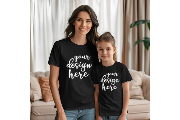 Mom and Me Black T-shirt Mockup