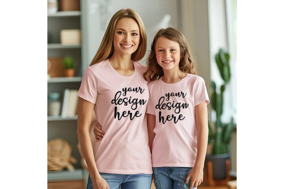 Mom and Me Pink T-shirt Mockup