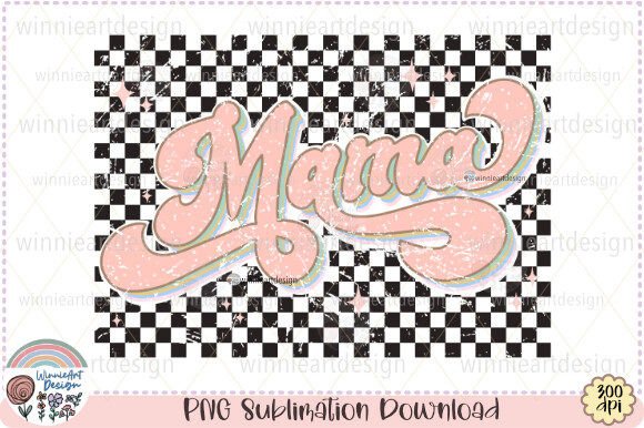 Retro Checkered Mama Pink Mom Life PNG